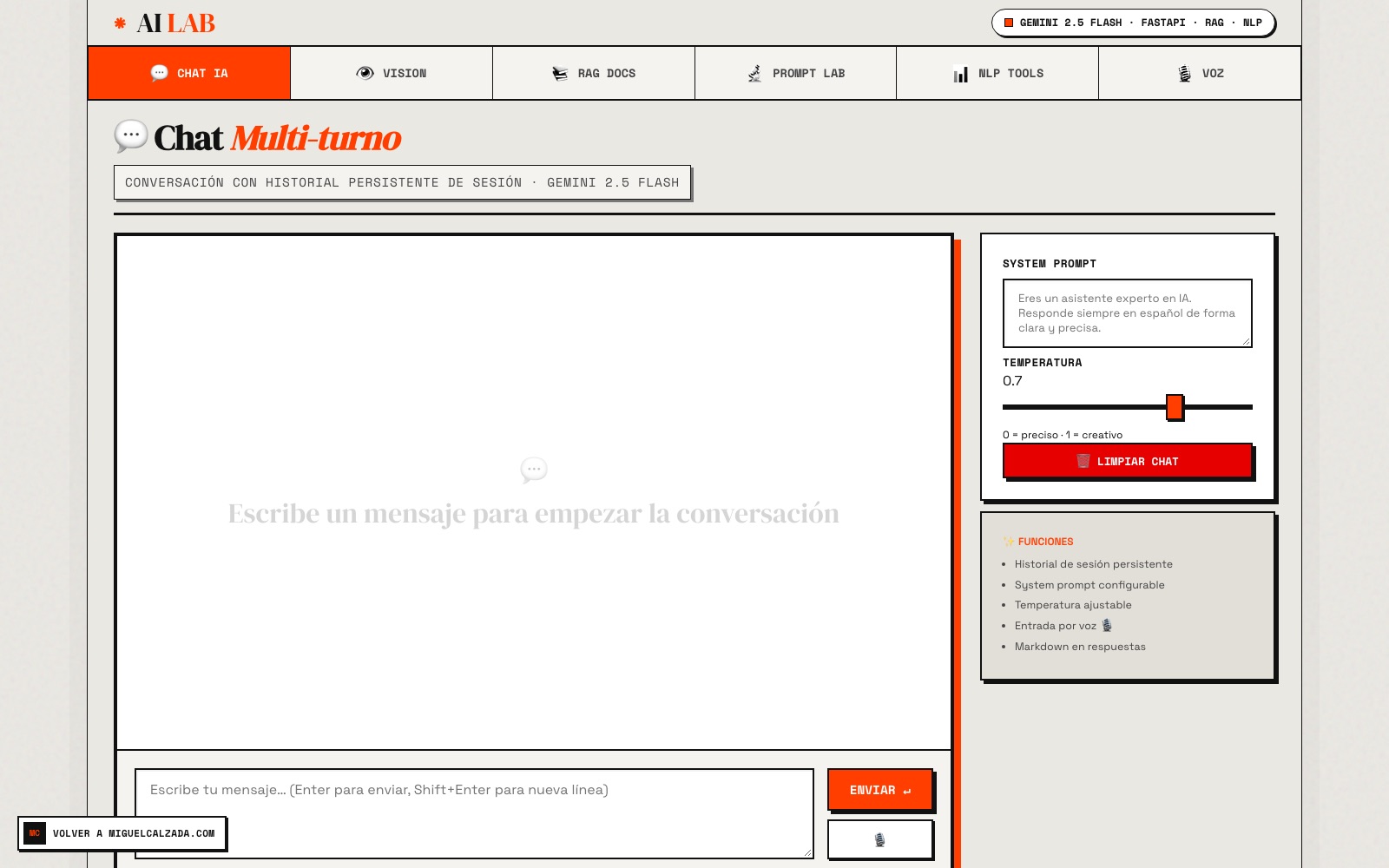 Interfaz de Applied AI Solutions